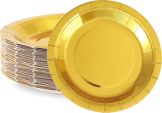 Party plates, dessert plates, 50 pieces, gold foil, plate set, 18 cm, party tableware, set, gold paper V1259-DP01-A-1712