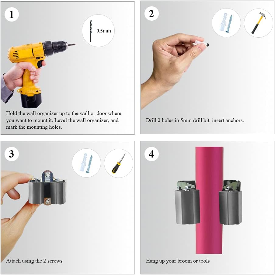 Petluno Broom Holder - Tool Holder Broom Wall Mount System Multi Wall Holder Mounting System Garden Tools Set V1259-DP01-A-1738