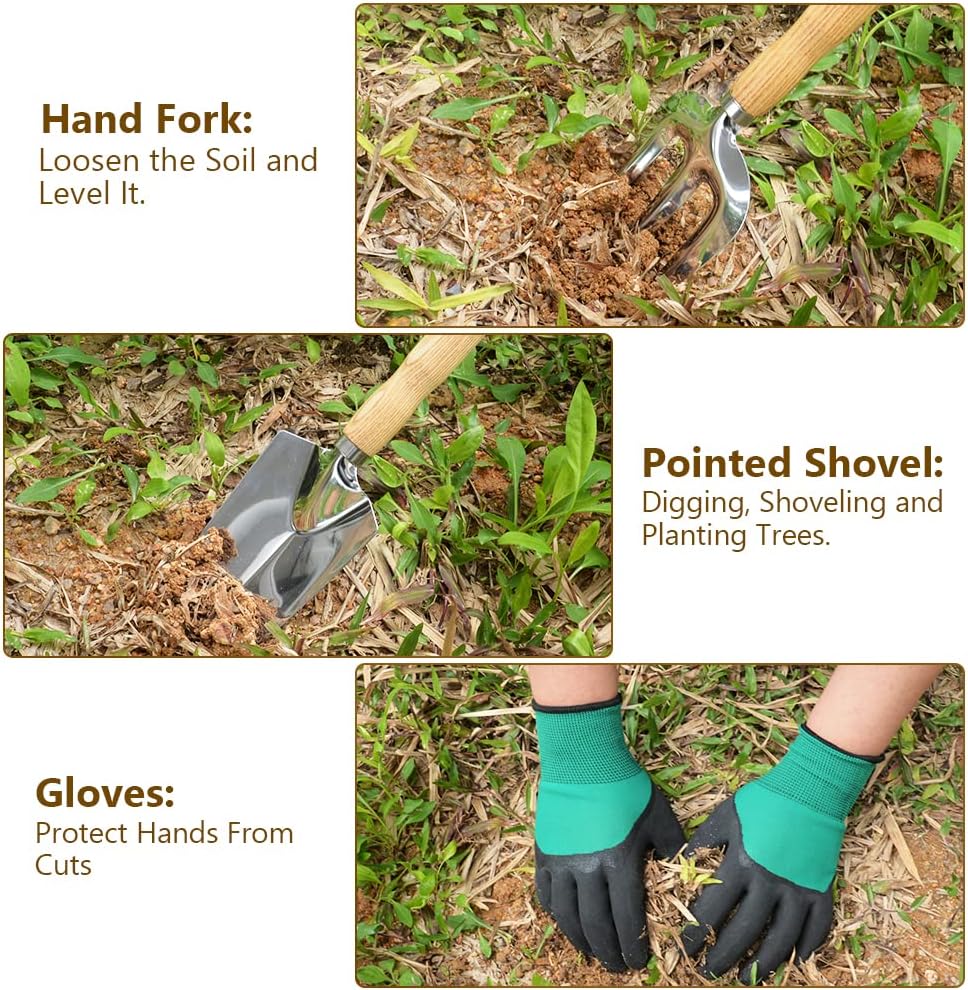 Petluno Garden Tool Set, 3-piece garden tool, stainless steel hand tools, gift set with ergonomic handles, V1259-DP01-A-1740