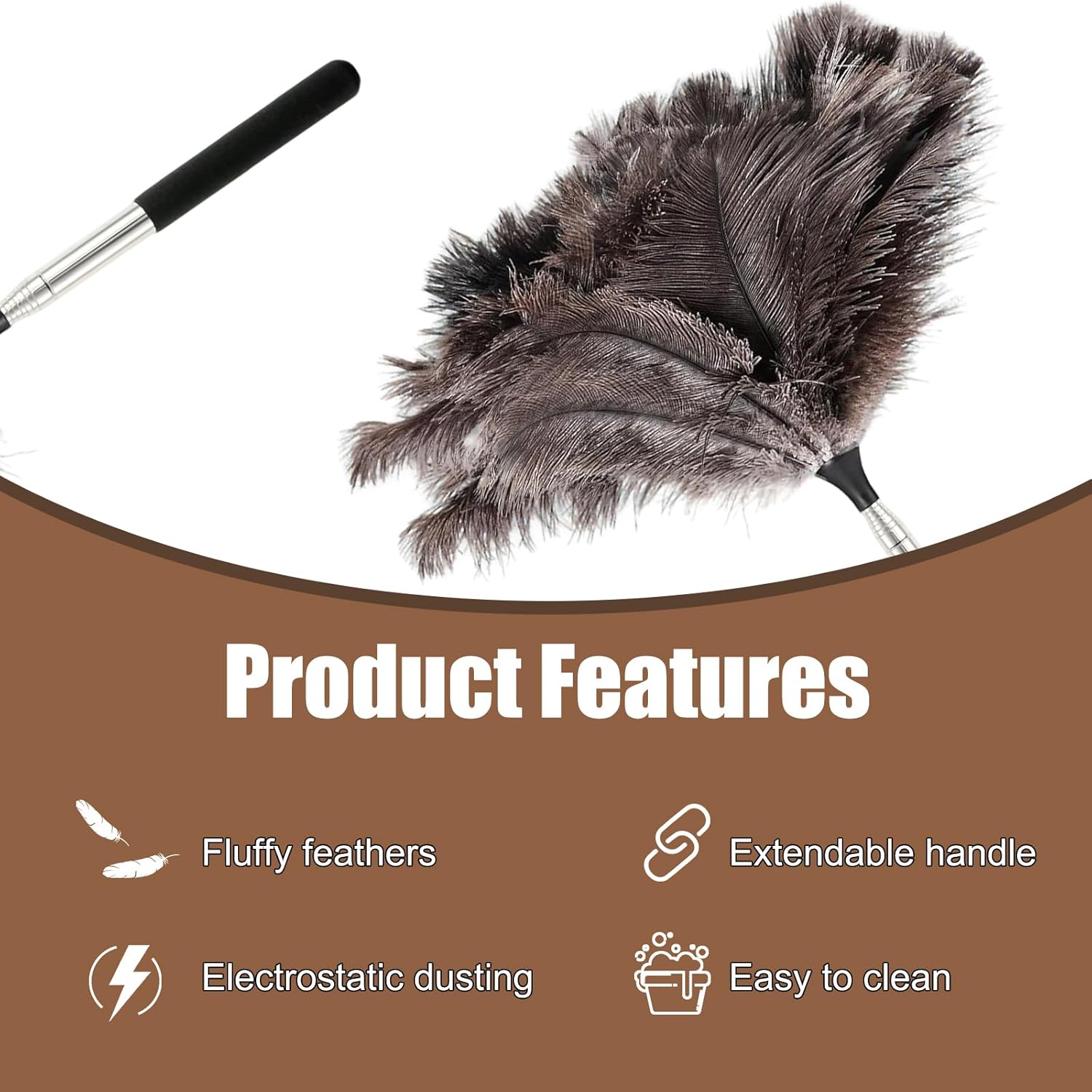 Feather duster, extendable, telescopic cleaning cloth, washable, ostrich feathers, cobweb duster with V1259-DP01-A-1743