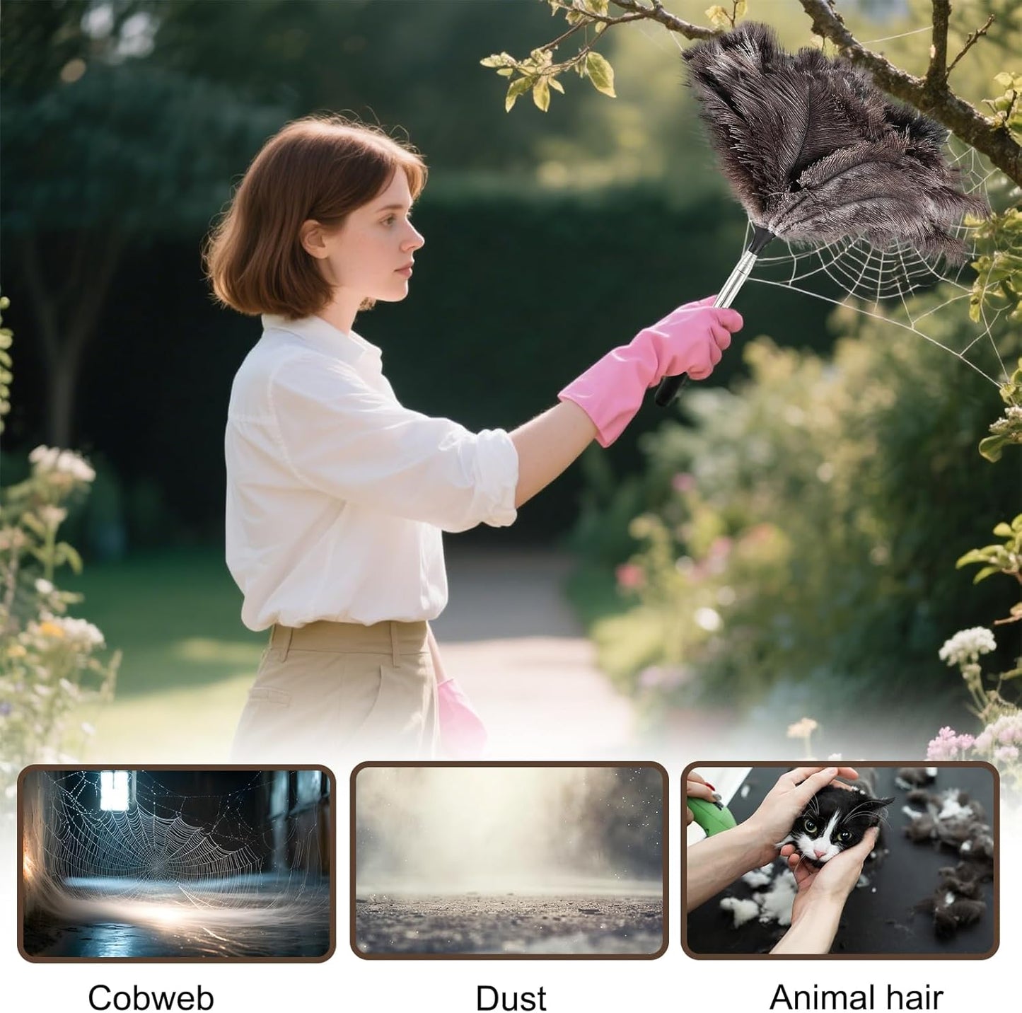 Feather duster, extendable, telescopic cleaning cloth, washable, ostrich feathers, cobweb duster with V1259-DP01-A-1743