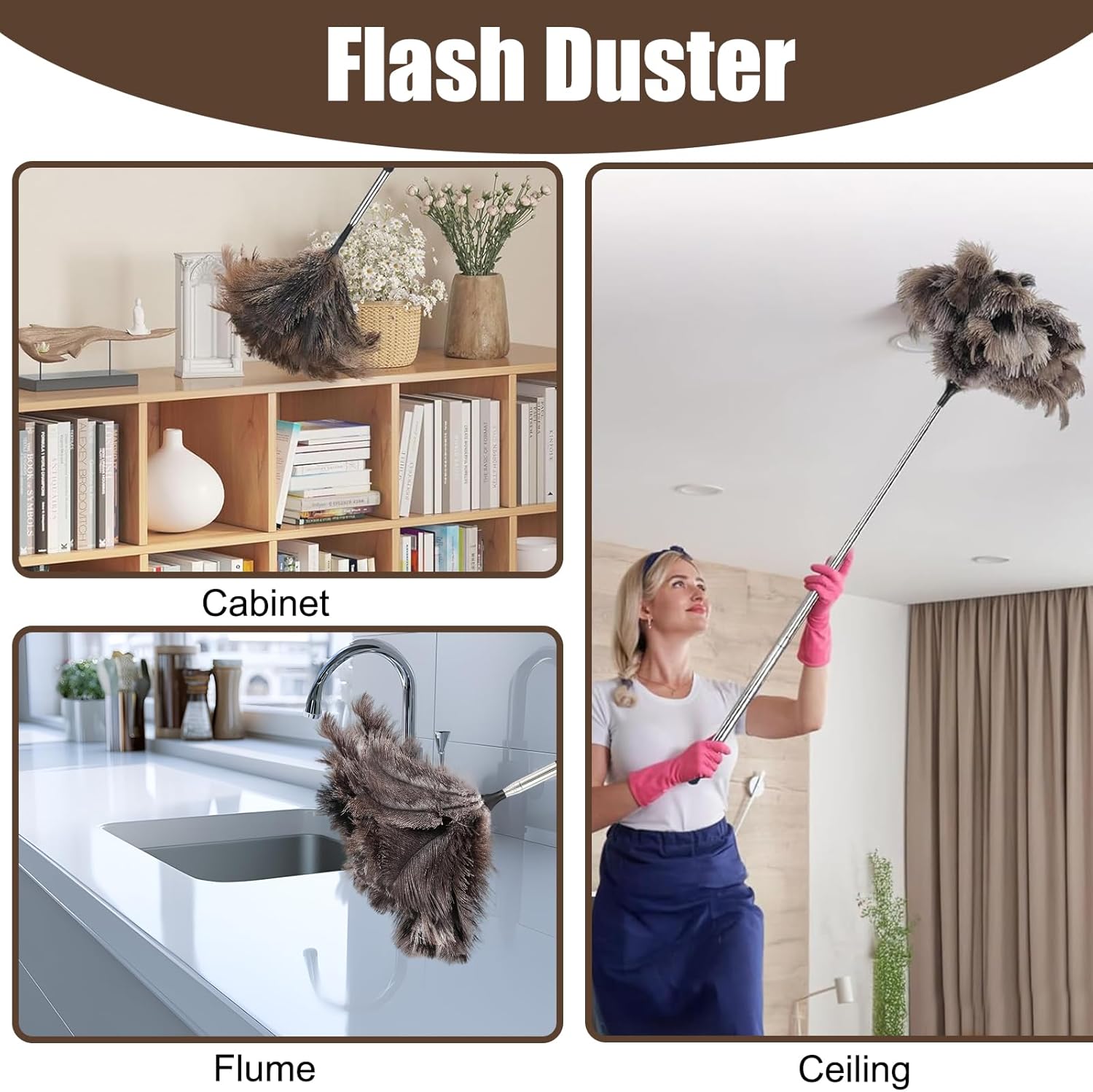 Feather duster, extendable, telescopic cleaning cloth, washable, ostrich feathers, cobweb duster with V1259-DP01-A-1743