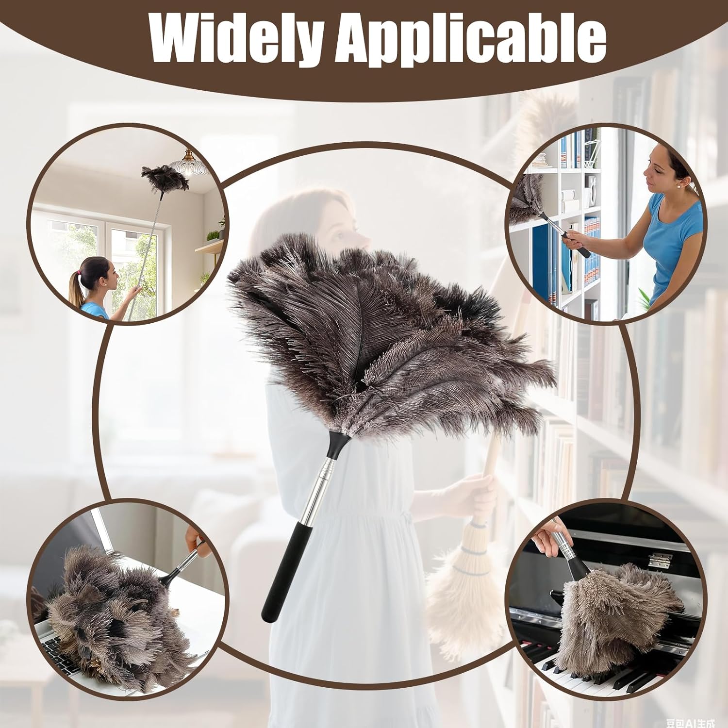 Feather duster, extendable, telescopic cleaning cloth, washable, ostrich feathers, cobweb duster with V1259-DP01-A-1743