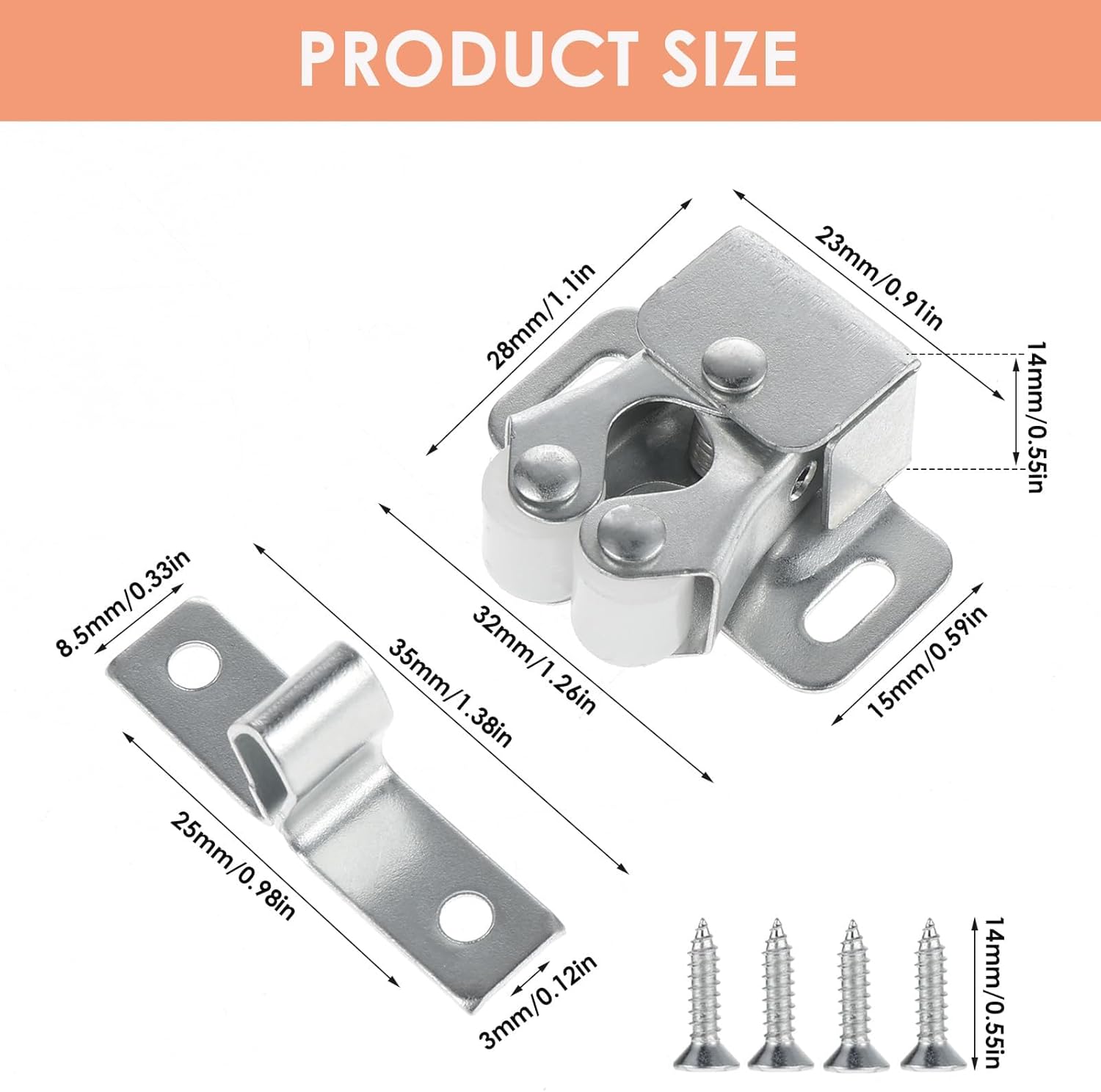 Petluno 6 pack double roller cabinet lock, roller catch hardware for cupboard kitchen cabinet door locks, V1259-DP01-A-1751