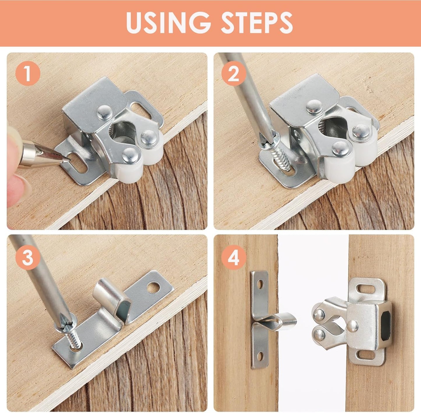 Petluno 6 pack double roller cabinet lock, roller catch hardware for cupboard kitchen cabinet door locks, V1259-DP01-A-1751
