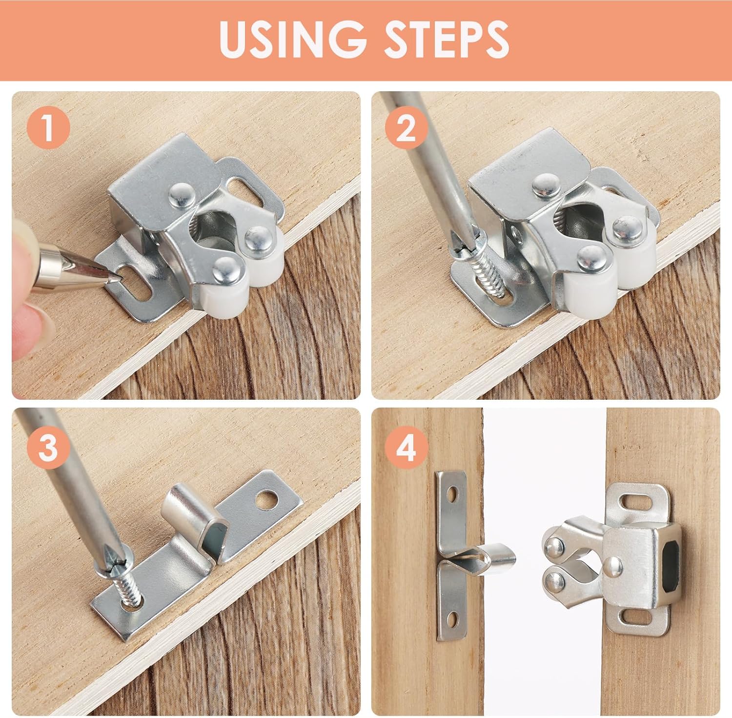 Petluno 6 pack double roller cabinet lock, roller catch hardware for cupboard kitchen cabinet door locks, V1259-DP01-A-1751