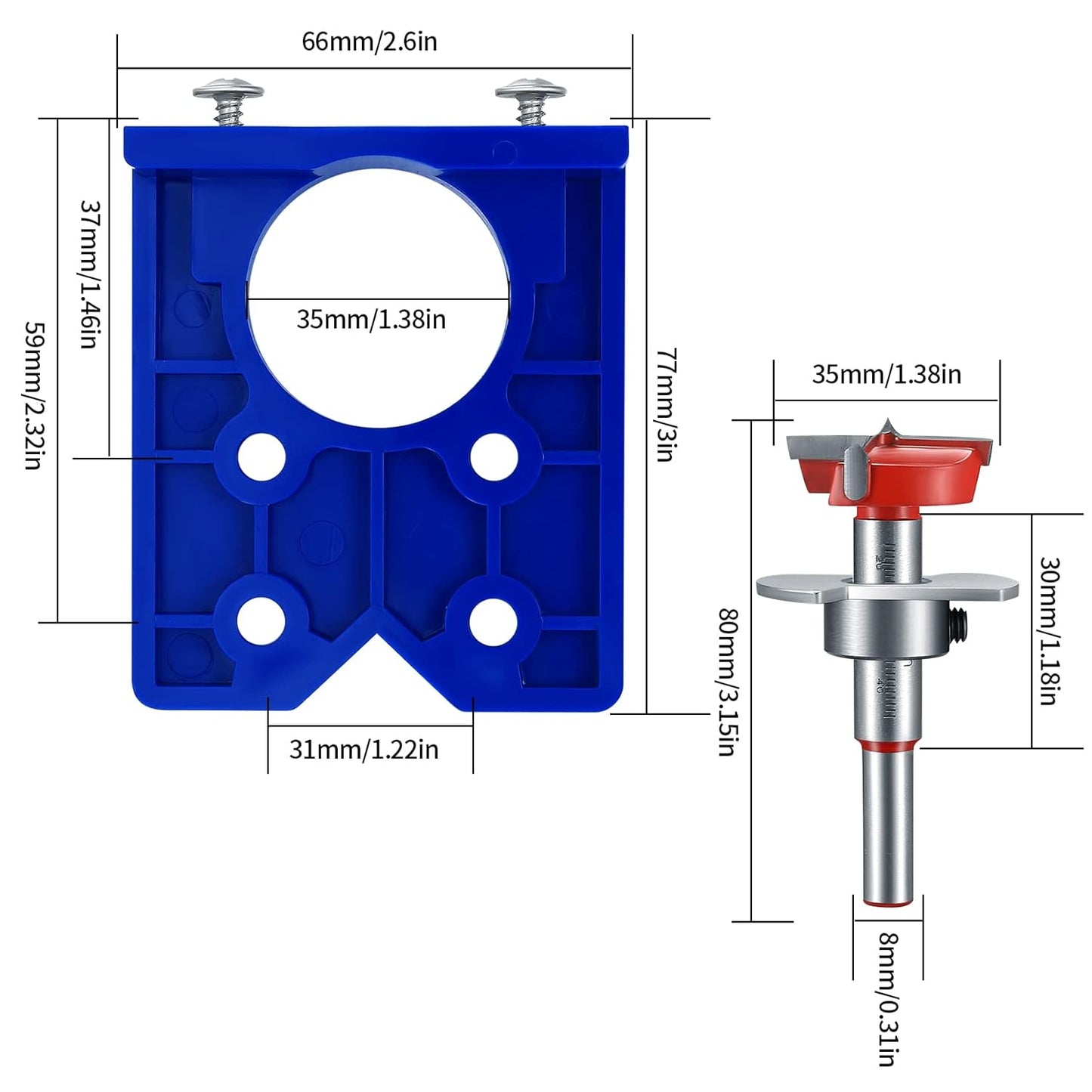 35 mm hinge drill set with hinge hole and hinge template, drill guide, power drill accessory, for concealed V1259-DP01-A-1759