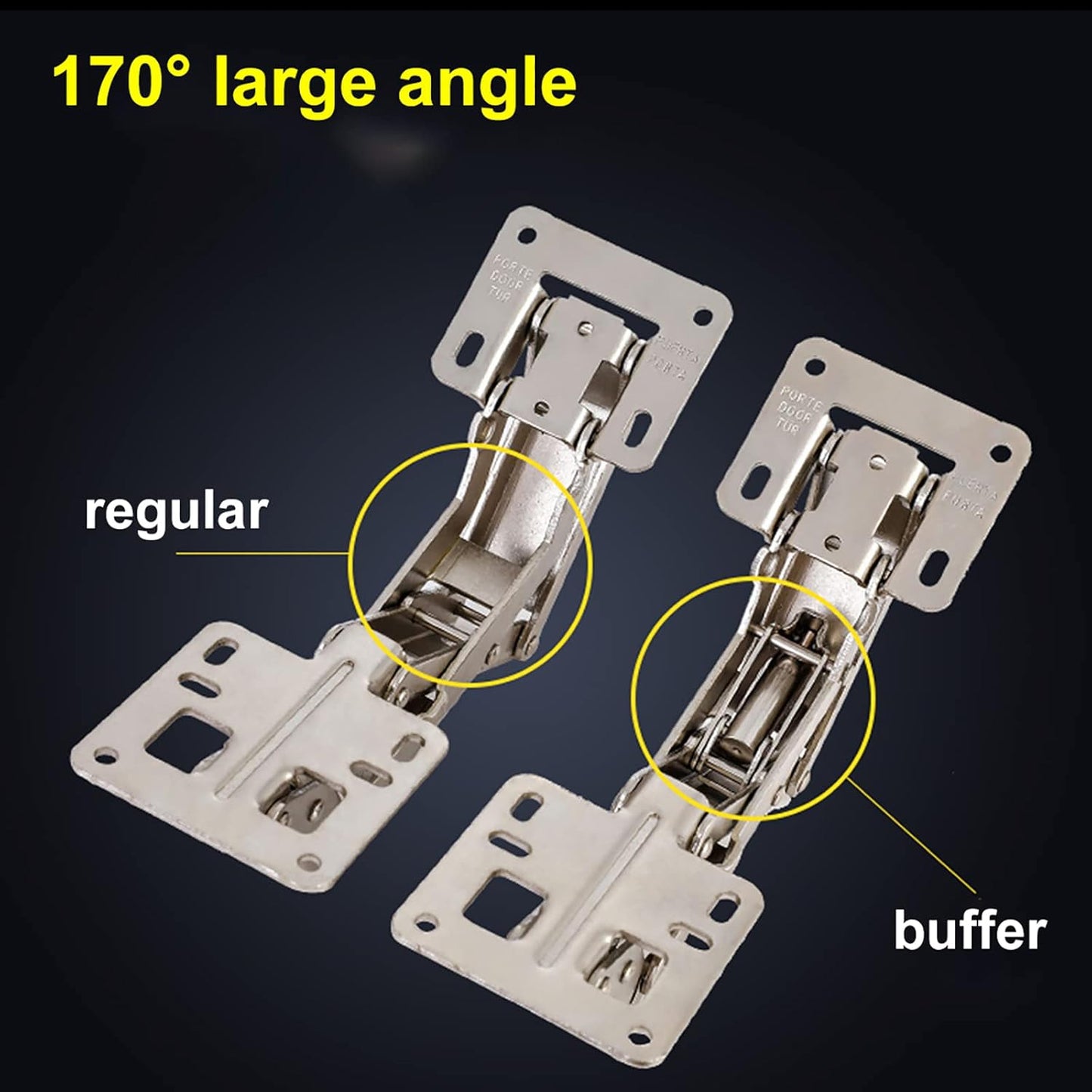 Spring-loaded hinge, 170 degrees, for kitchen cabinets, door hinges, large angle door hinges, angle stop, V1259-DP01-A-1760