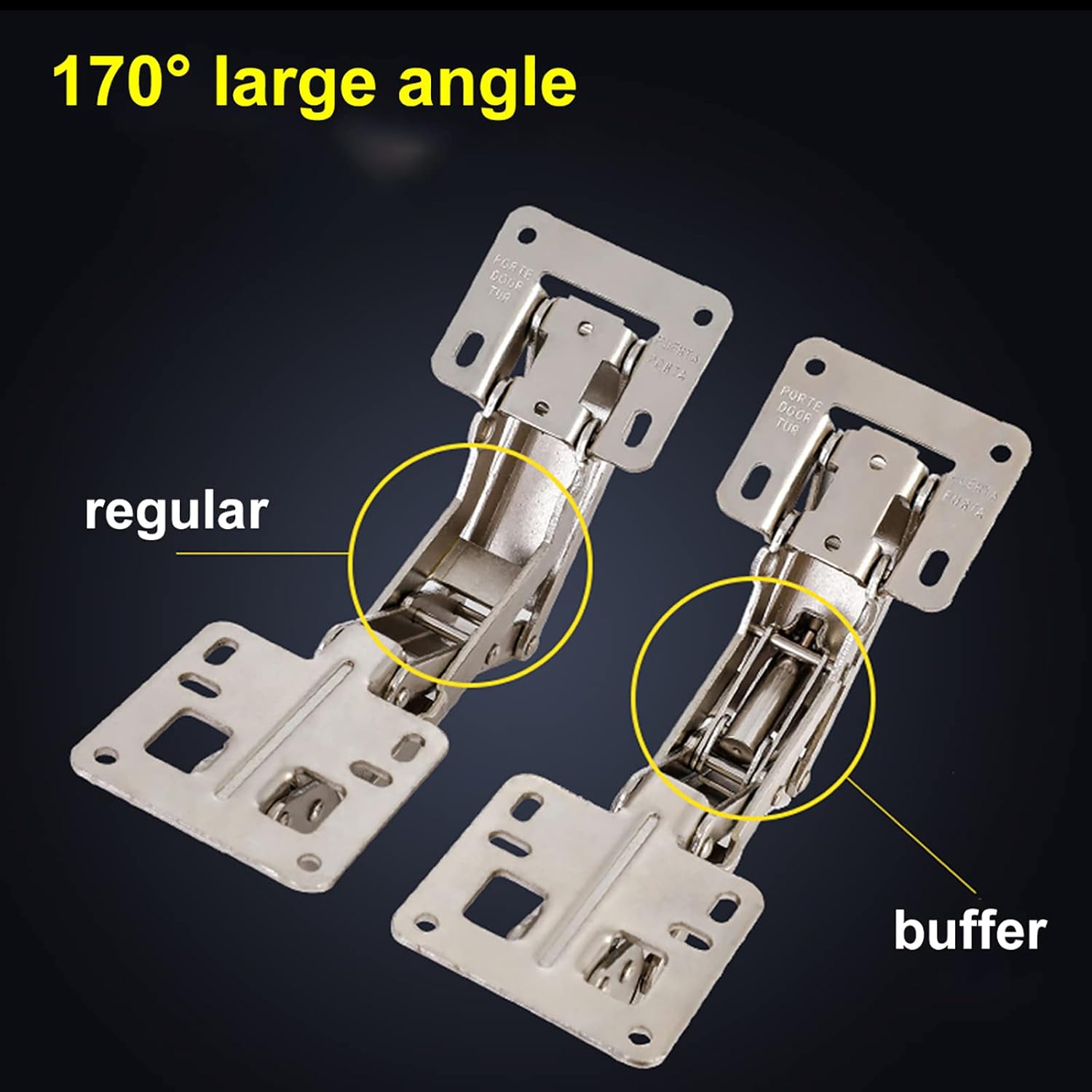 Spring-loaded hinge, 170 degrees, for kitchen cabinets, door hinges, large angle door hinges, angle stop, V1259-DP01-A-1760