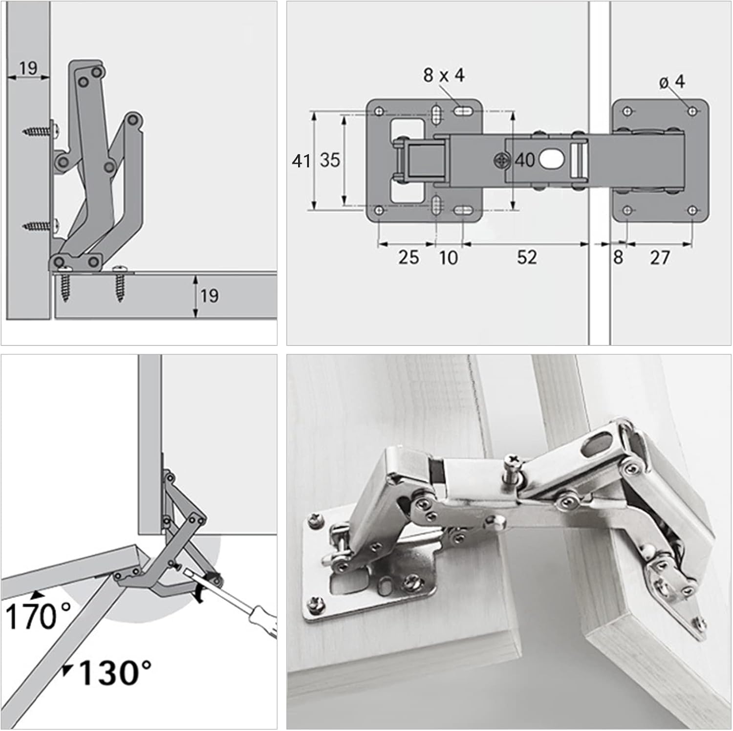 Spring-loaded hinge, 170 degrees, for kitchen cabinets, door hinges, large angle door hinges, angle stop, V1259-DP01-A-1760