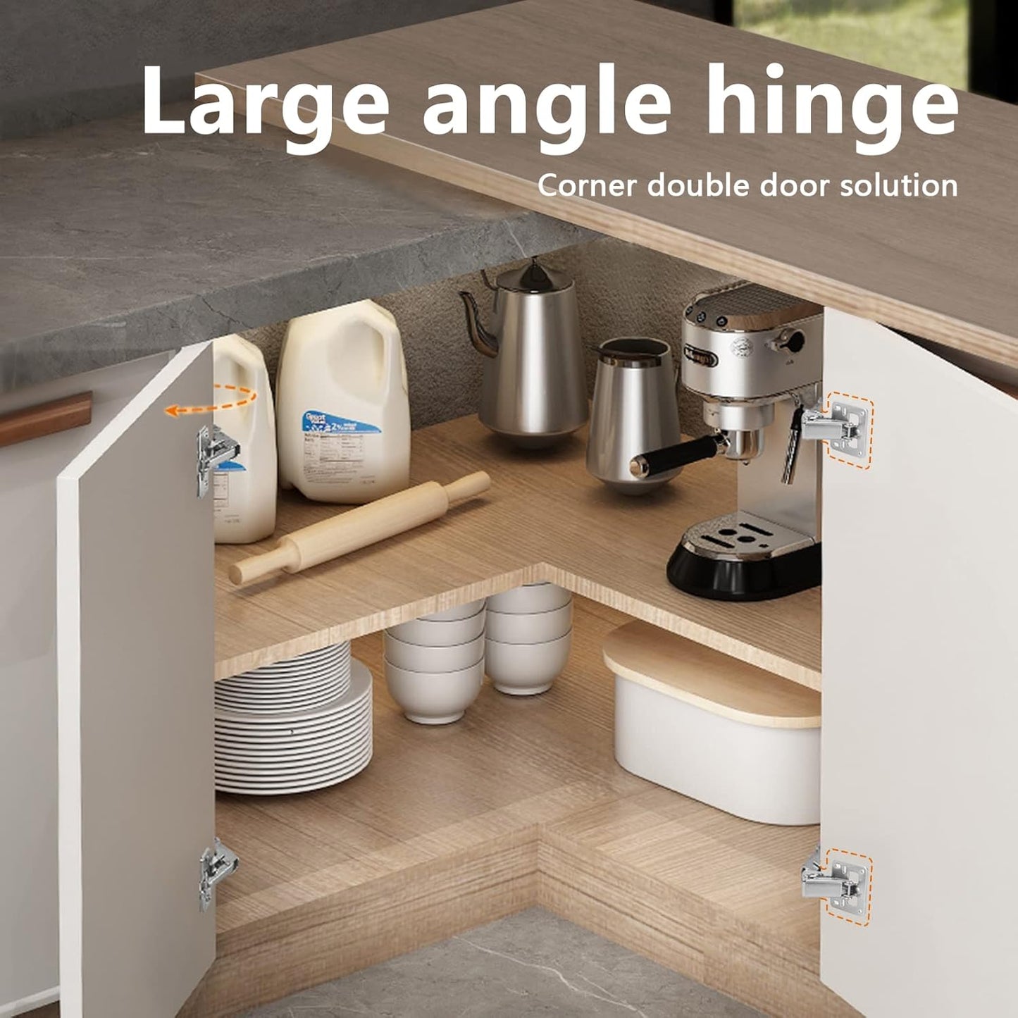 Spring-loaded hinge, 170 degrees, for kitchen cabinets, door hinges, large angle door hinges, angle stop, V1259-DP01-A-1760