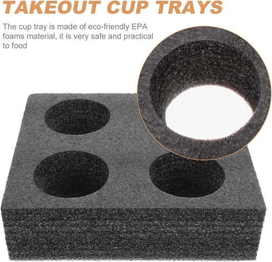 Takeaway Coffee Cup Bottle Carrier: 2Pcs Black Holders Foam - Hot or Cold Drinks Carrier Trays - Beverage V1259-DP01-A-1762