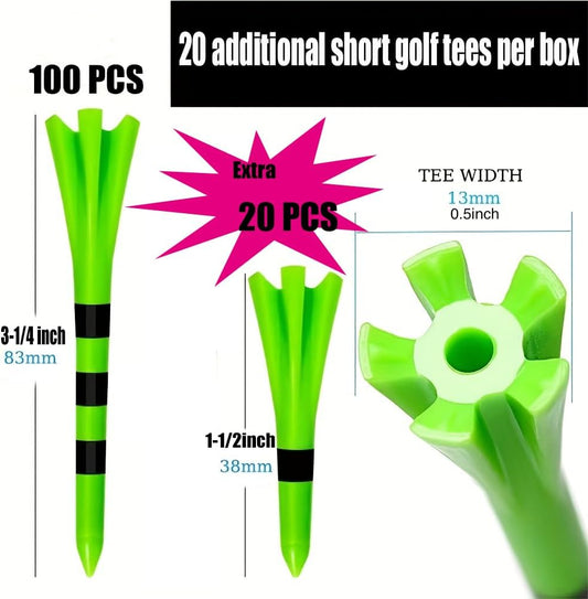 120 Pack Plastic Golf Tees,Contain 100 pcs 3-1/4 Inch Unbreakable Long Tees and 20 Short Tees,Mixed V1259-DP01-A-1776
