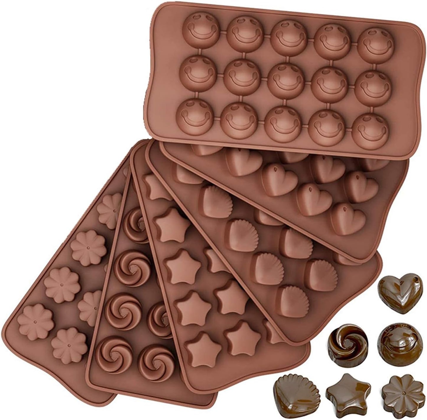 6 PCS Silicone Chocolate Mould Different Shapes Melts Moulds Silicone Baking Mold Non-Stick Moulds Gift for V1259-DP01-A-1778