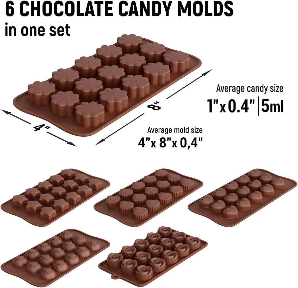 6 PCS Silicone Chocolate Mould Different Shapes Melts Moulds Silicone Baking Mold Non-Stick Moulds Gift for V1259-DP01-A-1778