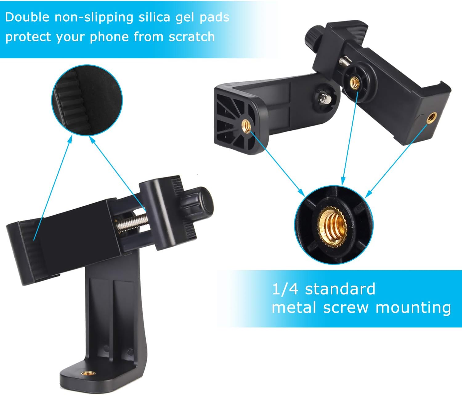 Premium Smartphone Holder/Vertical and Horizontal Tripod Mount Adapter Rotatable Bracket with 1/4 inch V1259-DP01-A-1787