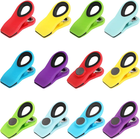 Bag Clips with Magnet, 12 Pack 6 Assorted Bright Colors Magnetic Clips for Refrigerator, Magnet Clips, Chip V1259-DP01-A-1794