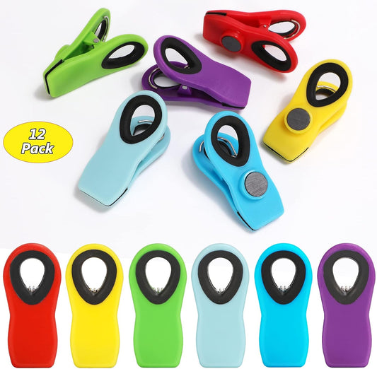 Bag Clips with Magnet, 12 Pack 6 Assorted Bright Colors Magnetic Clips for Refrigerator, Magnet Clips, Chip V1259-DP01-A-1794