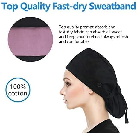 Adjustable Working Cap with Button, Cotton Working Hat Sweatband, Elastic Bandage Tie Back Hats for Women & V1259-DP01-A-1810