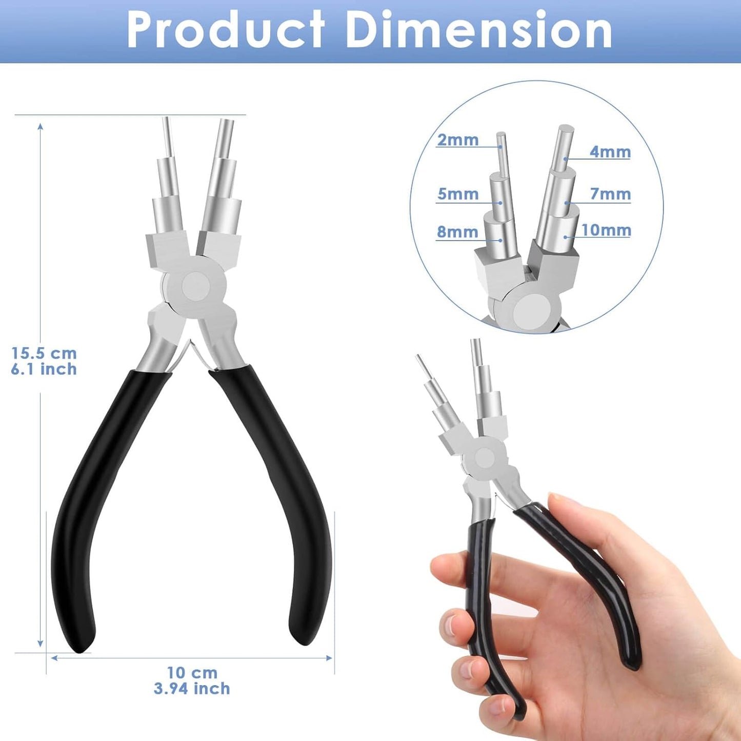 Bail Making Pliers, 6 in 1 Round Nose Pliers for Making Jump Rings, Wire Wrapping, Jewelry Making, Loop V1259-DP01-A-1811