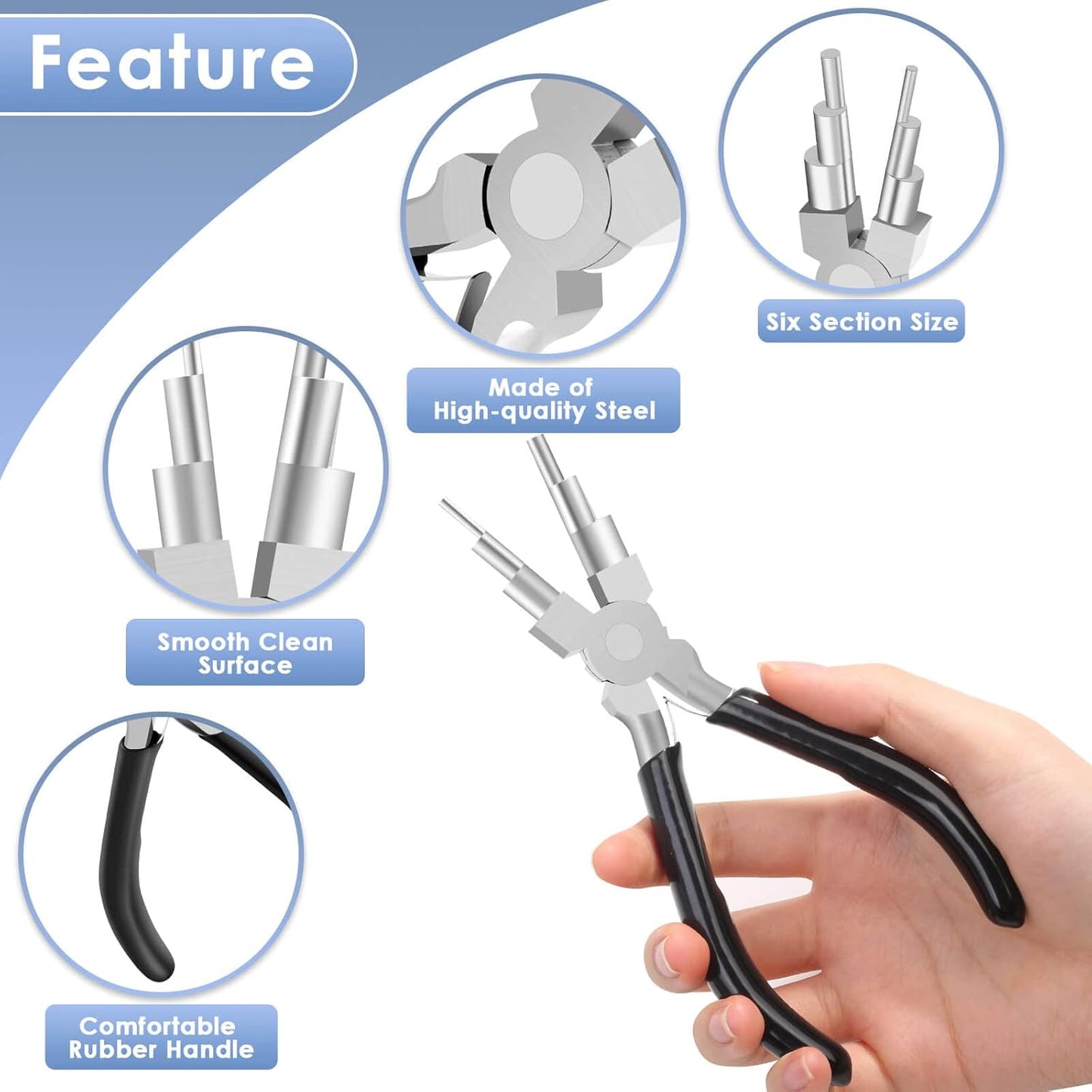 Bail Making Pliers, 6 in 1 Round Nose Pliers for Making Jump Rings, Wire Wrapping, Jewelry Making, Loop V1259-DP01-A-1811