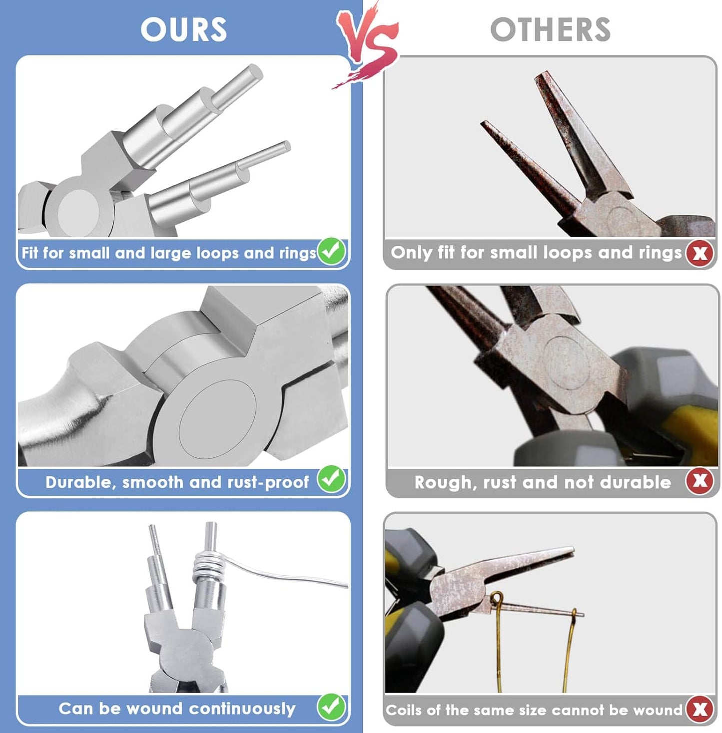 Bail Making Pliers, 6 in 1 Round Nose Pliers for Making Jump Rings, Wire Wrapping, Jewelry Making, Loop V1259-DP01-A-1811