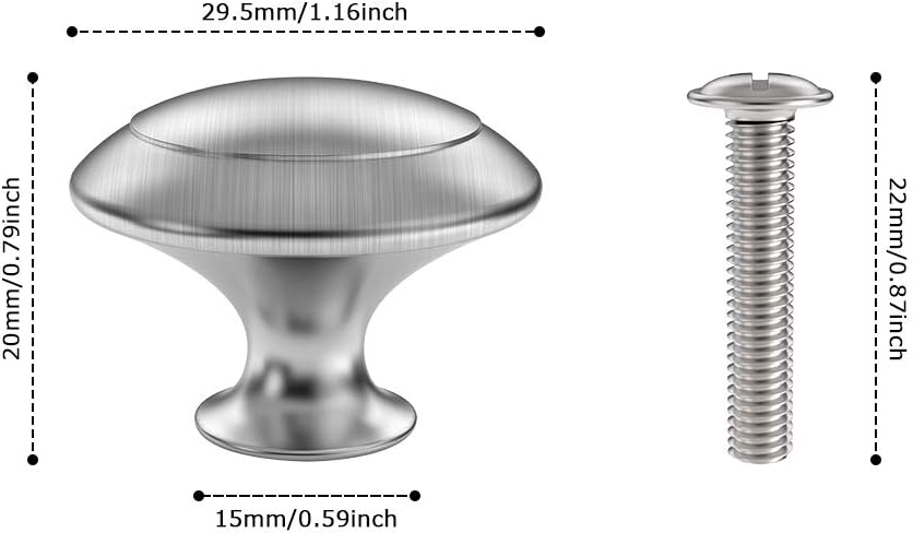 25 Pack Cabinet Hardware Round Knobs Silver Kitchen Mushroom Brushed Nickel Knobs, Cupboard Heavy Knobs, Door V1259-DP01-A-1829
