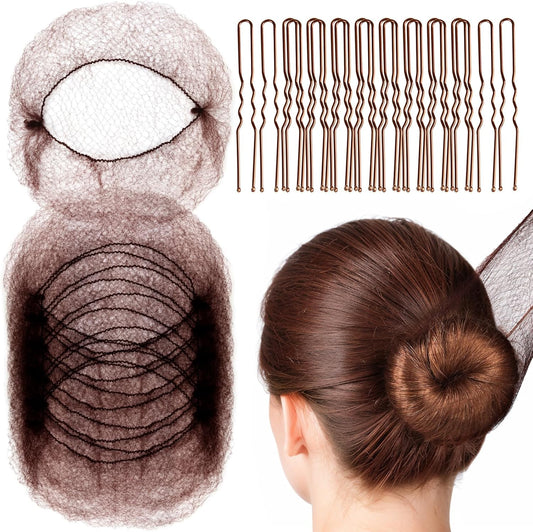 Hair Accessories Set: 20PCS Mesh Hair Nets Invisible and 40PCS U Shaped Hair Pins for Women, Girls, Ballet V1259-DP01-A-1830