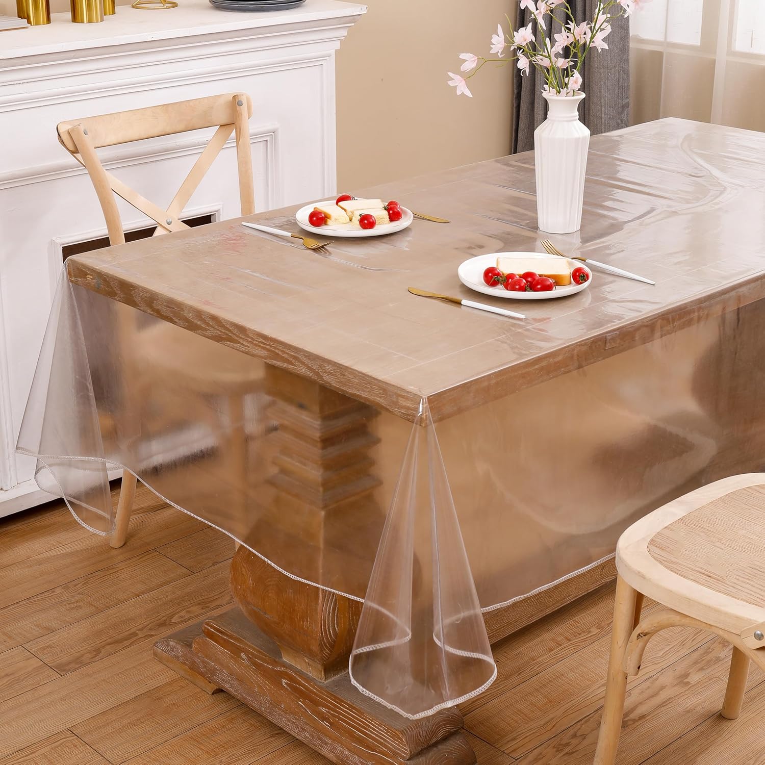 Clear Vinyl Tablecloth Protector Waterproof/Oil-Proof Plastic Rectangle Transparent Sheet Table Cover 54X84 V1259-DP01-A-1835