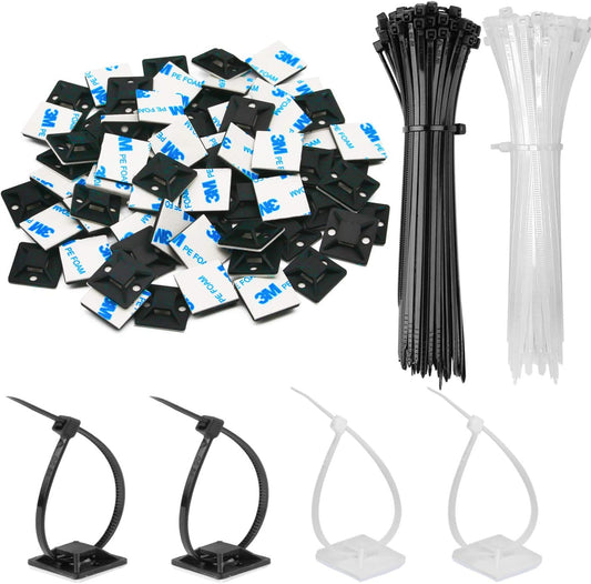140 Pack 3/4" Zip Tie Adhesive Mounts Self Adhesive Cable Tie Base Holders with Multi-Purpose Tie wire clips V1259-DP01-A-1843