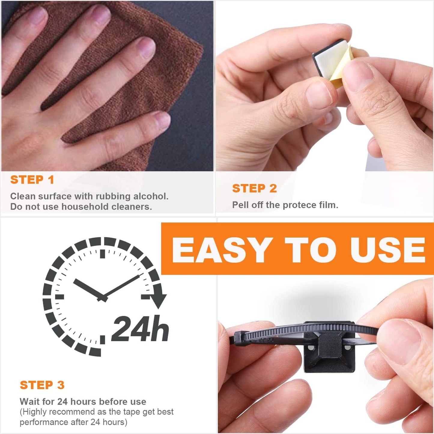 140 Pack 3/4" Zip Tie Adhesive Mounts Self Adhesive Cable Tie Base Holders with Multi-Purpose Tie wire clips V1259-DP01-A-1843