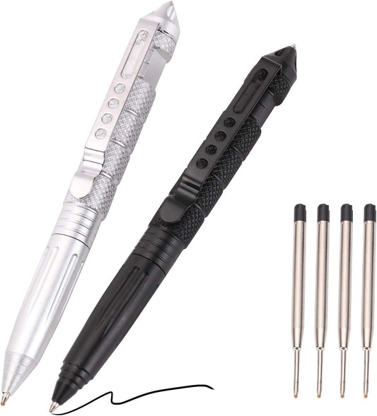 2 Pack Military Tactical Pen Set with 6 Black Ballpoint Refills for Writing, Made of Tungsten Steel & V1259-DP01-A-1854