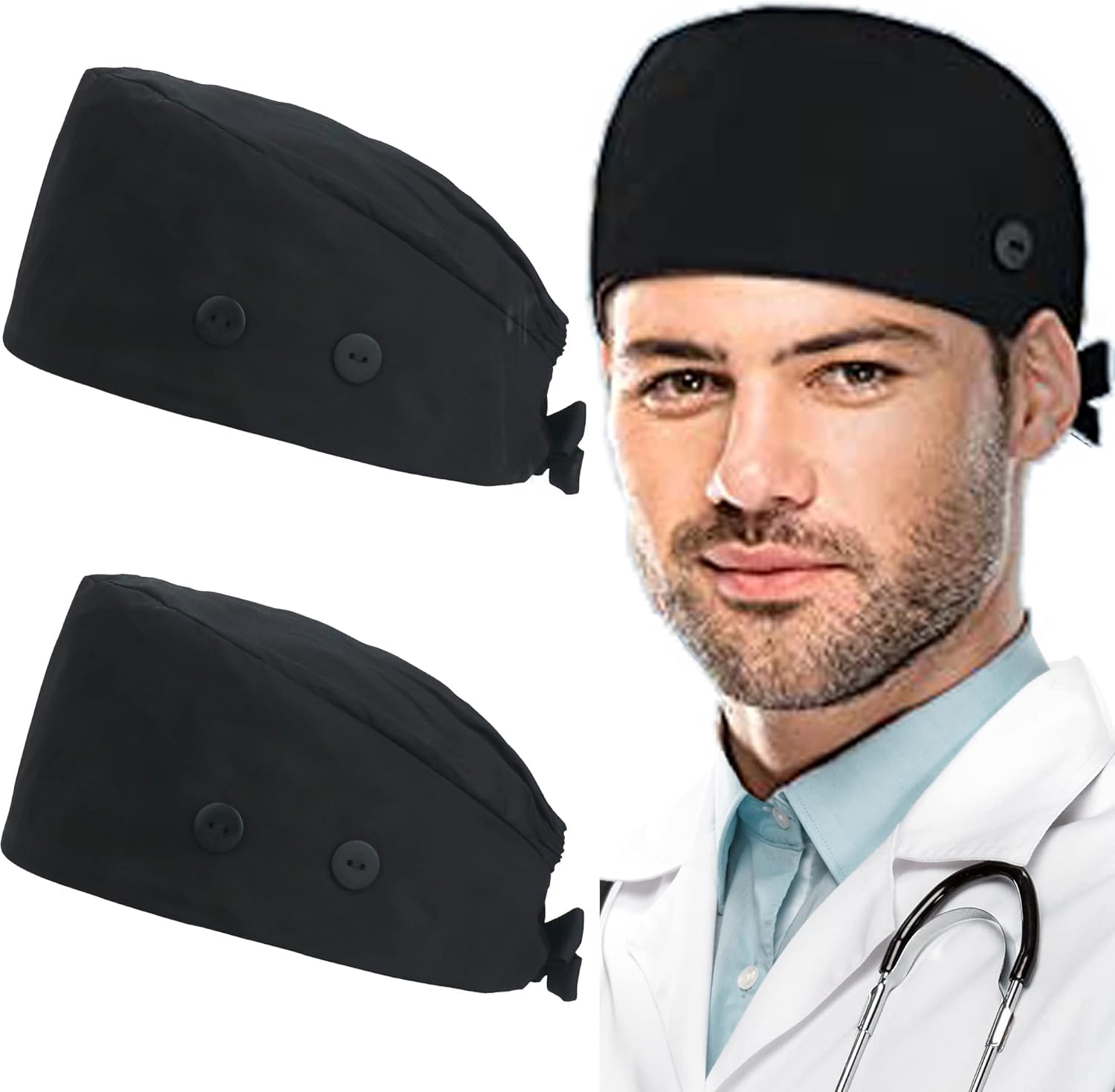 Working Caps with Button and Sweatband, Adjustable Working Hats for Women Men, One Size (Tie Back or Toggle) V1259-DP01-A-1856