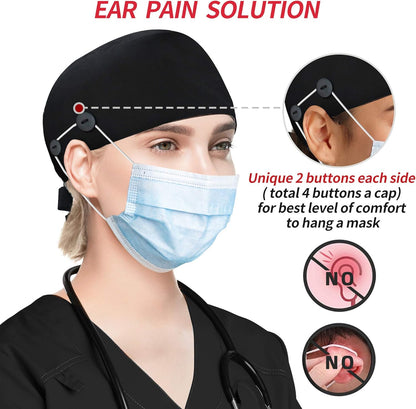 Working Caps with Button and Sweatband, Adjustable Working Hats for Women Men, One Size (Tie Back or Toggle) V1259-DP01-A-1856