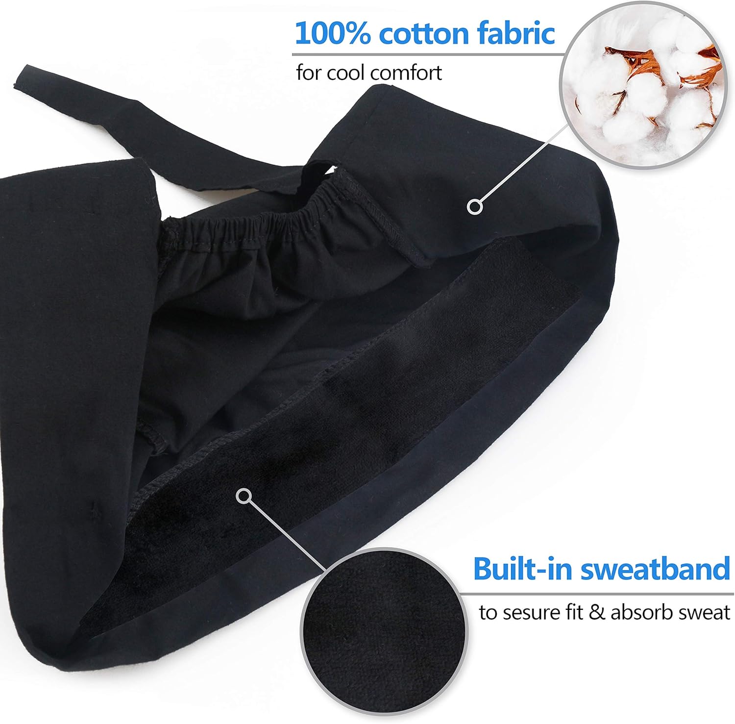 Working Caps with Button and Sweatband, Adjustable Working Hats for Women Men, One Size (Tie Back or Toggle) V1259-DP01-A-1856