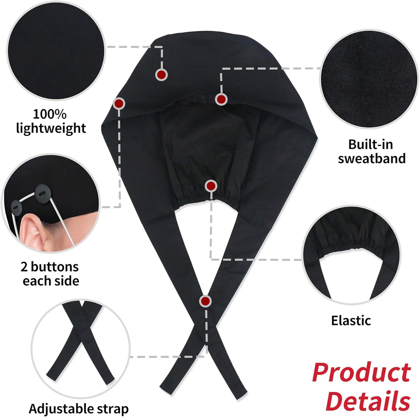 Working Caps with Button and Sweatband, Adjustable Working Hats for Women Men, One Size (Tie Back or Toggle) V1259-DP01-A-1856