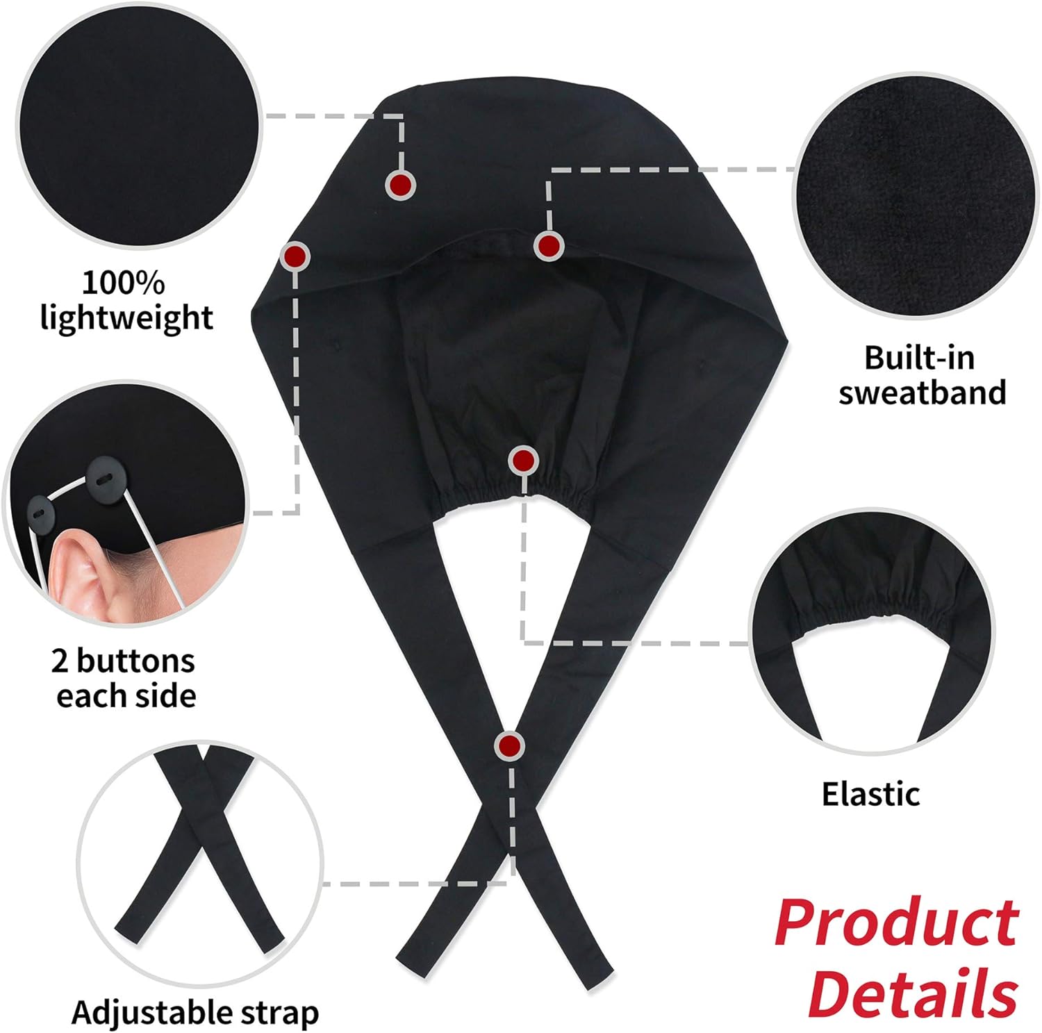 Working Caps with Button and Sweatband, Adjustable Working Hats for Women Men, One Size (Tie Back or Toggle) V1259-DP01-A-1856