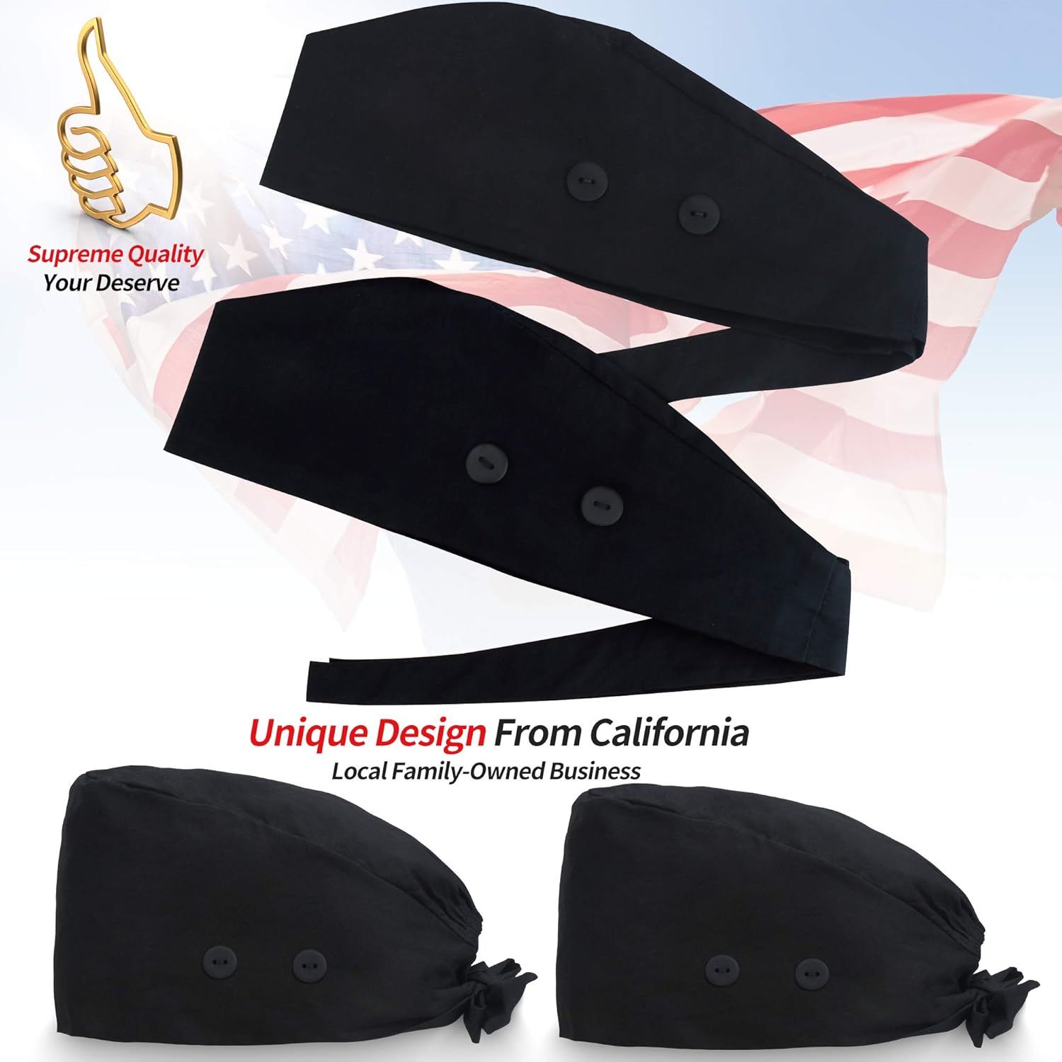 Working Caps with Button and Sweatband, Adjustable Working Hats for Women Men, One Size (Tie Back or Toggle) V1259-DP01-A-1856