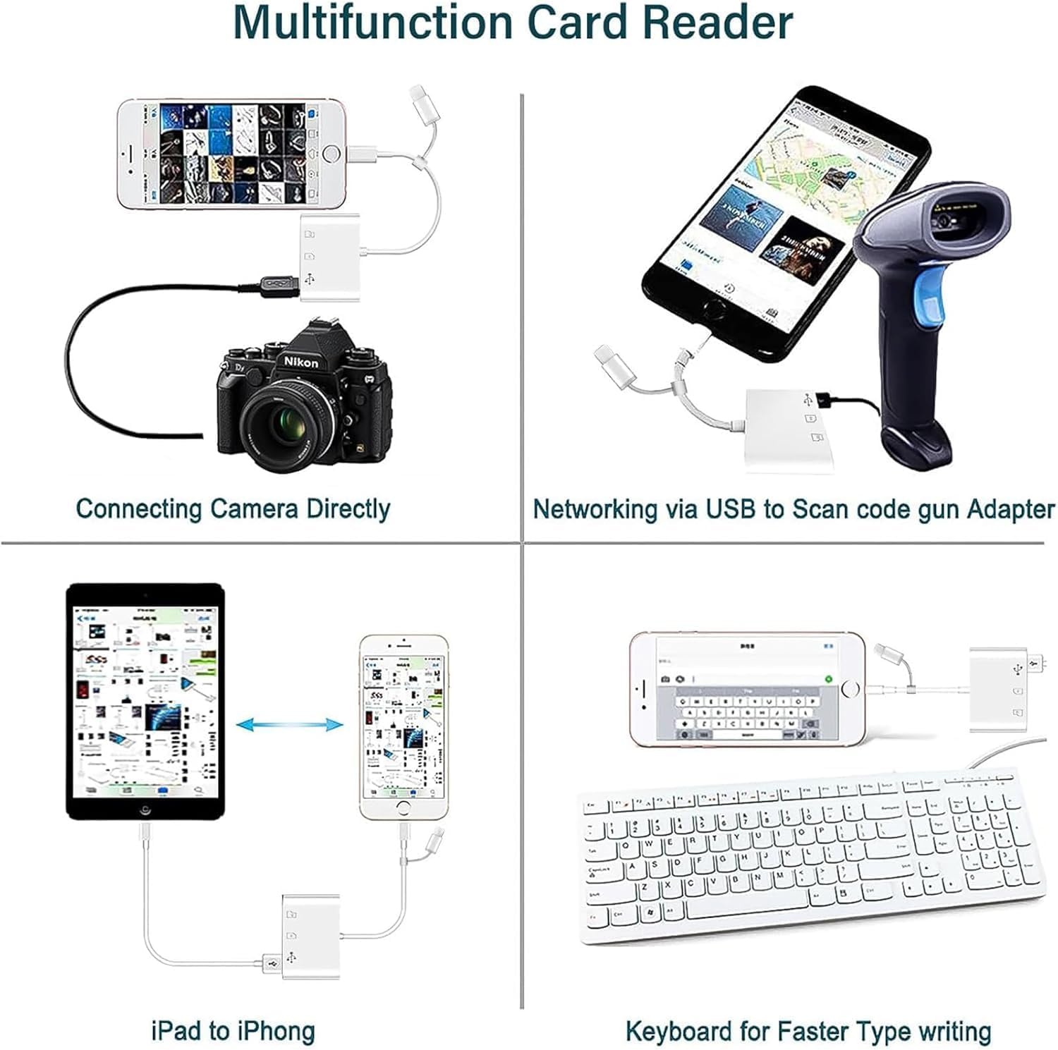 3 in 1 SD Card Reader for iPhone iPad Camera, Memory Card Reader with SD and TF Card Dual Slot, Digital V1259-DP01-A-1858