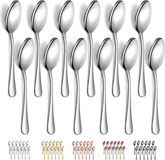 Dinner Spoons 12 Pieces 18.5cm, Stainless Steel Soup Spoons, Table Spoon, Sturdy and Durable for Home and V1259-DP01-A-1860