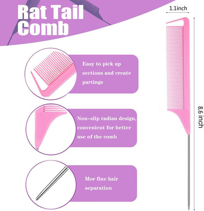 Hair Loop Styling Tool Set with 1000 Pcs Clear Mini Elastic Hair Bands 1 Pcs Rat Tail Combs for Braiding V1259-DP01-A-1874