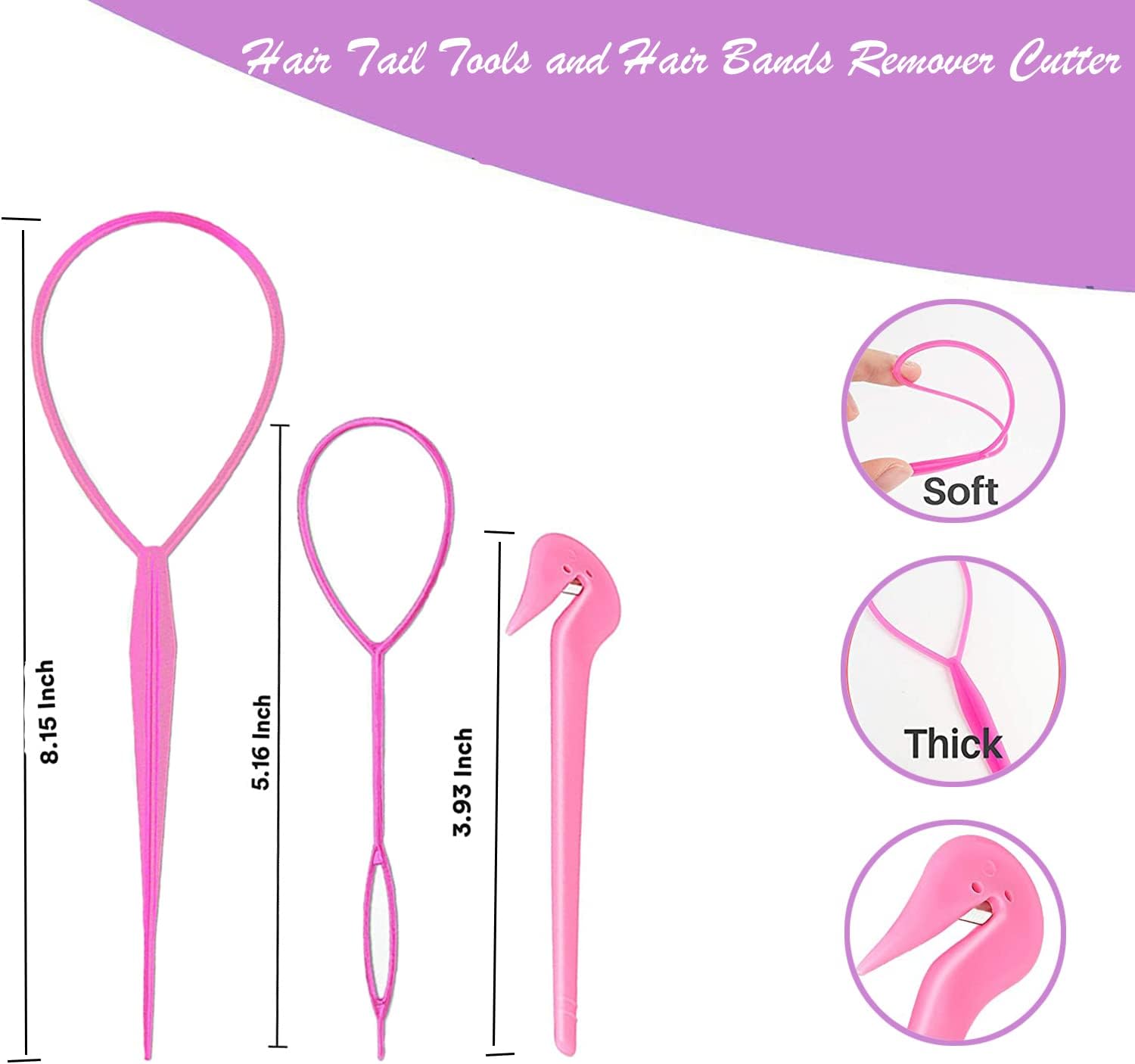 Hair Loop Styling Tool Set with 1000 Pcs Clear Mini Elastic Hair Bands 1 Pcs Rat Tail Combs for Braiding V1259-DP01-A-1874