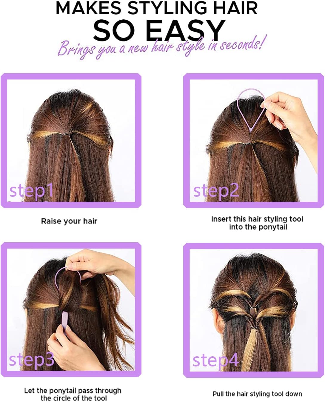 Hair Loop Styling Tool Set with 1000 Pcs Clear Mini Elastic Hair Bands 1 Pcs Rat Tail Combs for Braiding V1259-DP01-A-1874