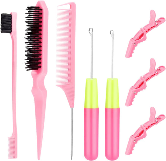Crochet Hooks for Hair with 2pcs Crochet Needle, 1pcs Edge Brush, 1pcs Bristle Hair Brush, 1pcs Rat Tail V1259-DP01-A-1877