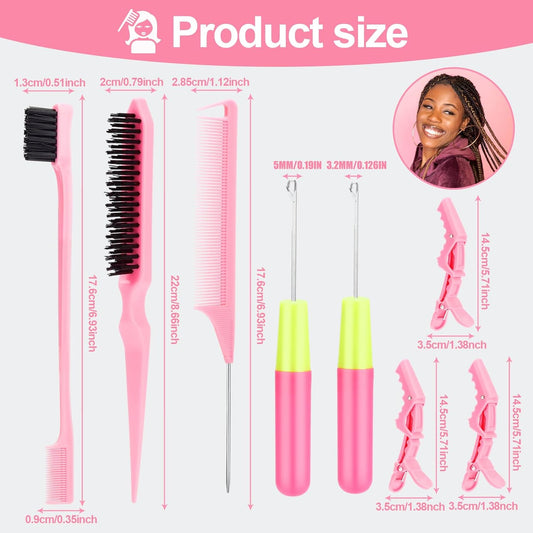 Crochet Hooks for Hair with 2pcs Crochet Needle, 1pcs Edge Brush, 1pcs Bristle Hair Brush, 1pcs Rat Tail V1259-DP01-A-1877