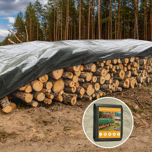 120GSM Tarpaulin Waterproof Heavy Duty, 6.6 x 9.8 Ft Large Green Rainproof Tarp UV/Tear Resistant PE V1259-DP01-A-1884