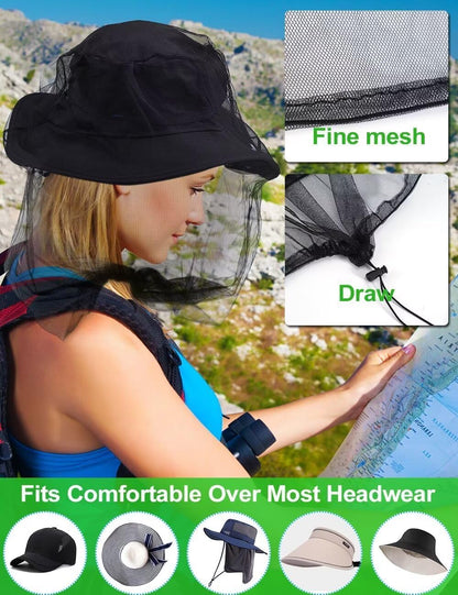 Mosquito Head Net Mesh with Drawstring, Bug Face Netting for Hats, Mesh Face Shield for Men & Women Screen V1259-DP01-A-1885