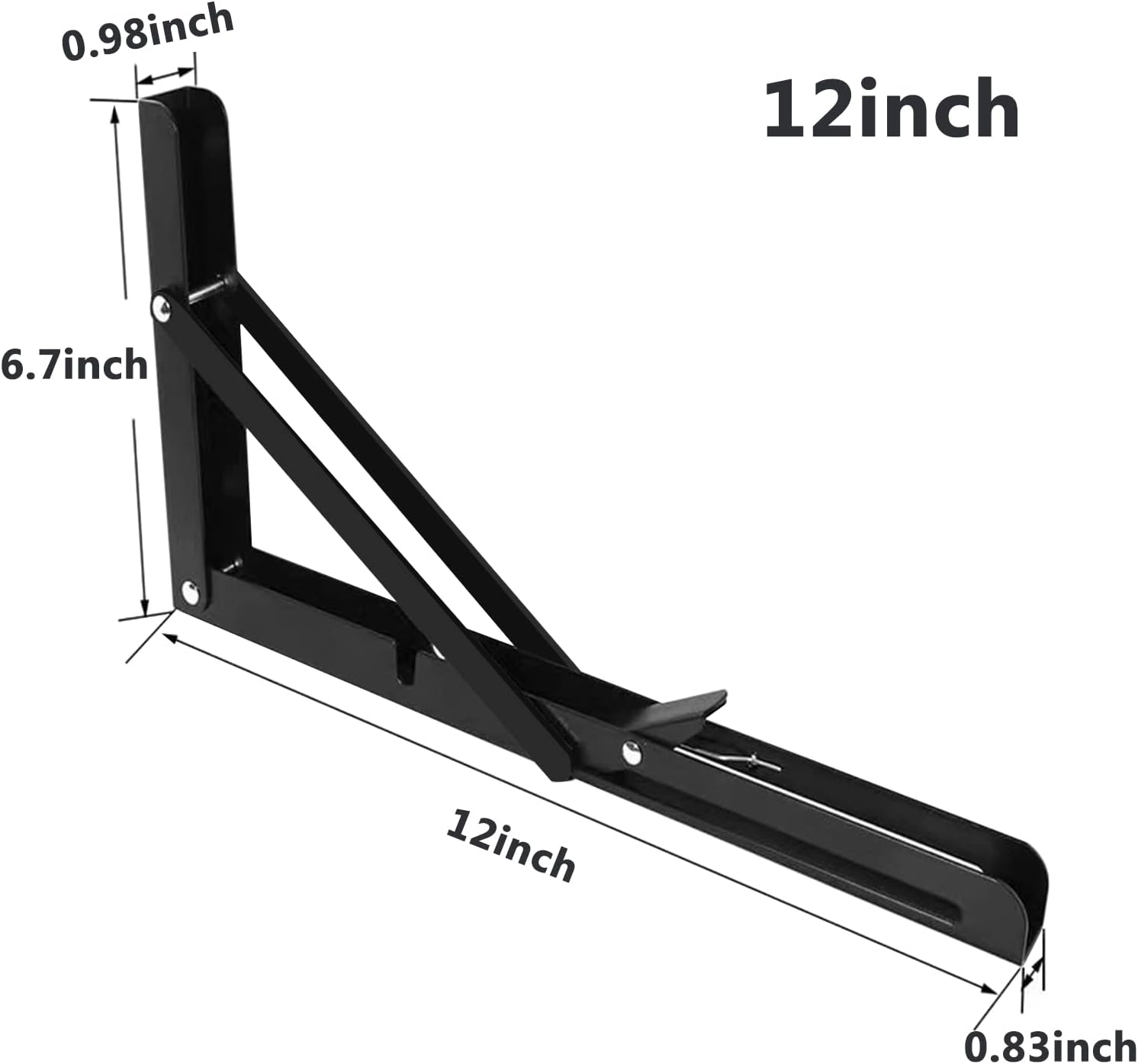 2 Pack 12 Inch Folding Shelf Brackets, Heavy Duty Metal Wall Mounted Triangle Table Bench Max Load 220lb V1259-DP01-A-1896