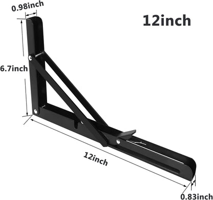 2 Pack 12 Inch Folding Shelf Brackets, Heavy Duty Metal Wall Mounted Triangle Table Bench Max Load 220lb V1259-DP01-A-1896
