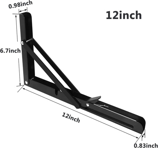 2 Pack 12 Inch Folding Shelf Brackets, Heavy Duty Metal Wall Mounted Triangle Table Bench Max Load 220lb V1259-DP01-A-1896